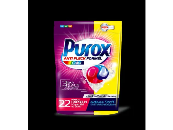 Gelové kapsulky do prania Purox Color 22ks s ochranou proti vodnému kameňu