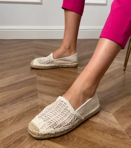 marka niezdefiniowana Béžové ažúrové espadrilky na platforme Plevis