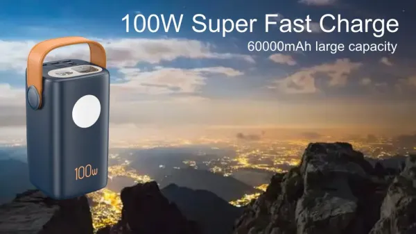 Powerbanka pre notebooky a outdoor 60 000 mAh, 100W + 30W PD, silné LED svetlo, čierna