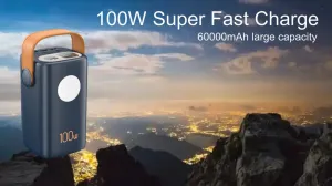 Powerbanka pre notebooky a outdoor 60 000 mAh, 100W + 30W PD, silné LED svetlo, čierna