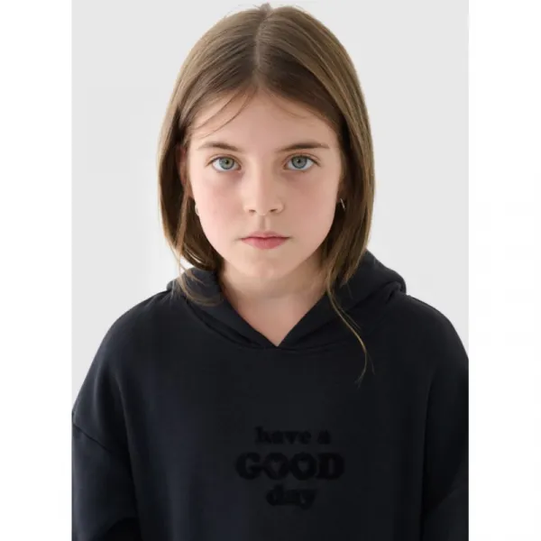 Dievčenská mikina s kapucňou 4F JUNIOR SWEATSHIRT-JWAW24TSWSF1218-20S-DEEP BLACK