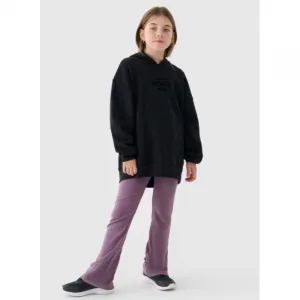 Dievčenská mikina s kapucňou 4F JUNIOR SWEATSHIRT-JWAW24TSWSF1218-20S-DEEP BLACK