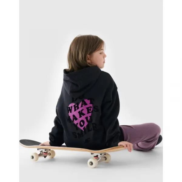 Dievčenská mikina s kapucňou 4F JUNIOR SWEATSHIRT-JWAW24TSWSF1218-20S-DEEP BLACK