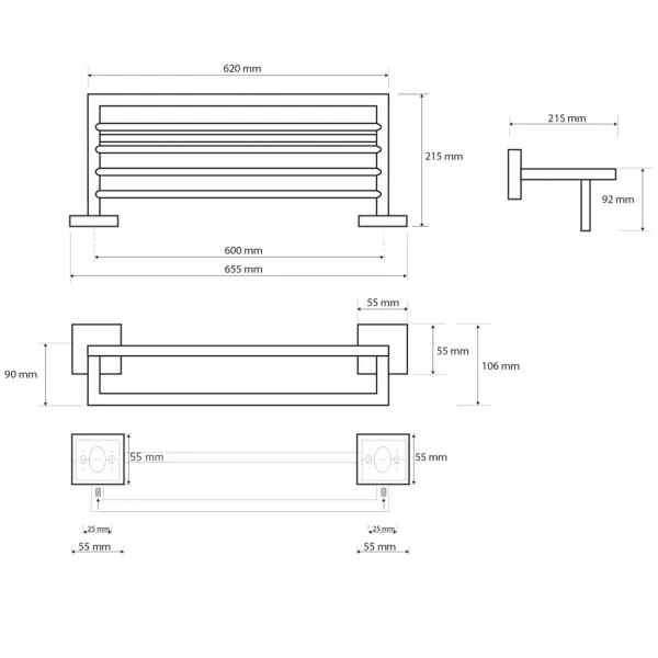 SAPHO - X-SQUARE polička na uteráky s hrazdou 650x110x215, chróm XQ601