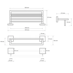 SAPHO - X-SQUARE polička na uteráky s hrazdou 650x110x215, chróm XQ601