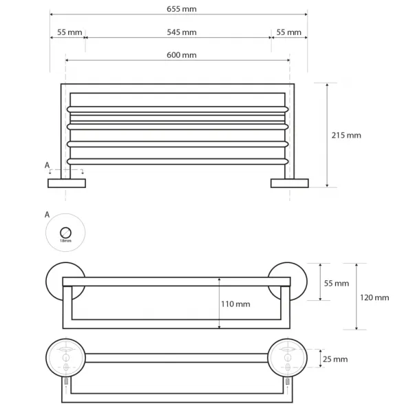SAPHO - X-STEEL polička na uteráky s hrazdou, nerez mat XS406
