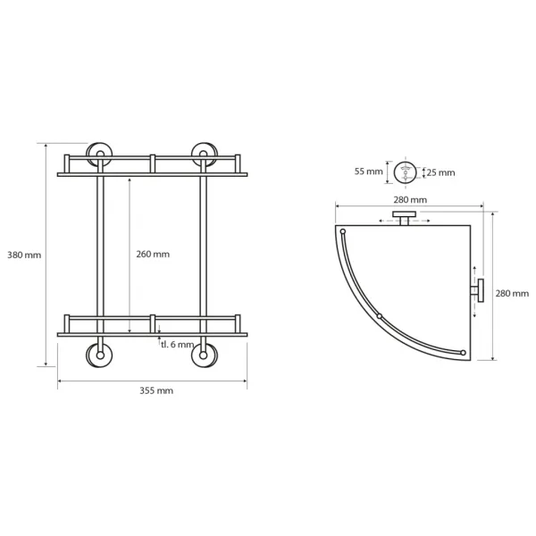 SAPHO - X-ROUND E polička sklo roh dvojitá s hrazdou 280x355x380, chróm XR604