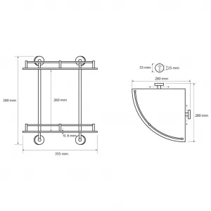SAPHO - X-ROUND E polička sklo roh dvojitá s hrazdou 280x355x380, chróm XR604