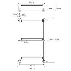 SAPHO - X-ROUND E sklenená polička trojitá s hrazdou 380x675x130, chróm XR608
