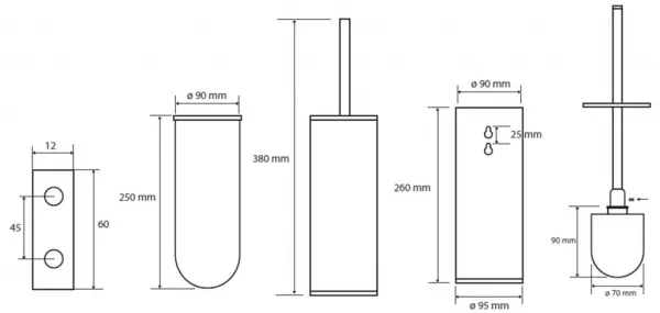 HOPA - WC kefa valcová na postavenie alebo zavesenie, 95×380×105 mm - Farba - Grafit KDBE156313067
