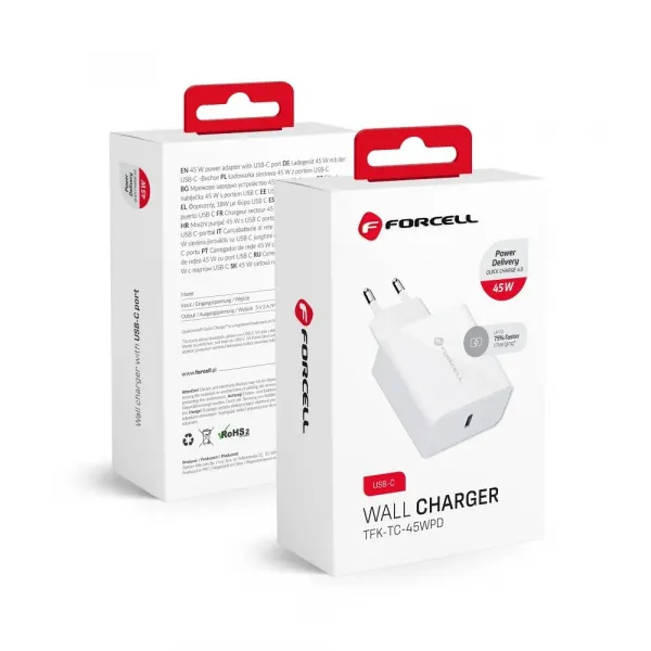 Forcell adaptér s konektorom USB-C, 3A, 45W s funkciou nabíjania PD a QC 4.0