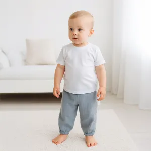 Detská bavlnená súprava tričko a mušelínové nohavice New Baby Kindergarten modro-sivé 122 (6-7 rokov)
