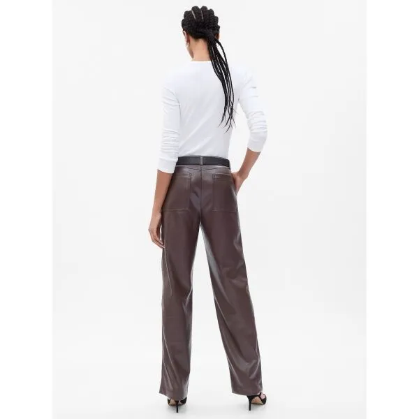 GAP FAUX LEATHER Dámske nohavice, hnedá, veľkosť
