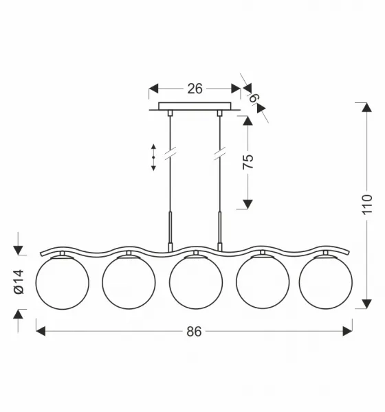 Stropná závesná lampa UMOS 5x20W G9 chróm grafitové sklenené tienidlo 14 cm moderné svietidlo do obývačky jedálne