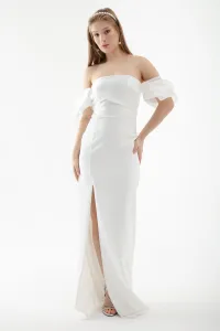 Lafaba Women's White Princess Sleeve Organza Long Evening Dress
