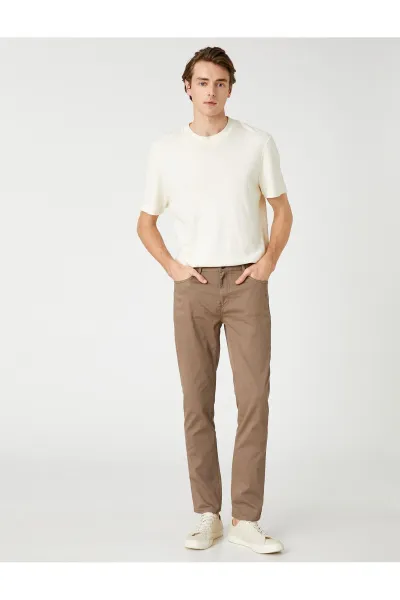 Koton Slim Fit Trousers 5 Pockets Buttoned Textured