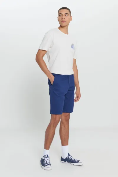 AC&Co / Altınyıldız Classics Men's Indigo Slim Fit Slim Fit Dobby Shorts 100% Cotton Casual Chino Shorts.