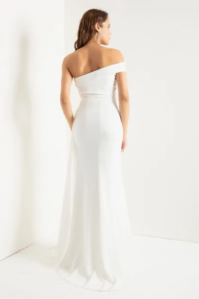 Lafaba Women's White One-Shoulder Stone Long Evening Dress
