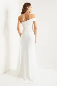 Lafaba Women's White One-Shoulder Stone Long Evening Dress