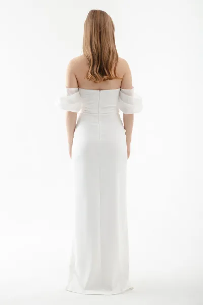 Lafaba Women's White Princess Sleeve Organza Long Evening Dress