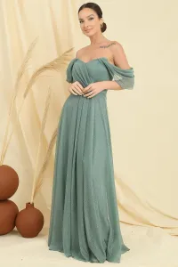 Saygı Low Sleeve Lined Skirt Pleated Silvery Long Tulle Šaty