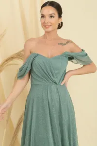 Saygı Low Sleeve Lined Skirt Pleated Silvery Long Tulle Šaty