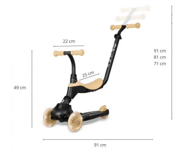 QPLAY Kolobežka / odrážadlo Sema Evo s LED svetlami Khaki, vek 1 - 6 rokov, do 50 kg