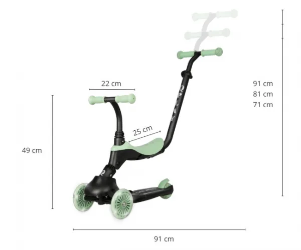 QPLAY Kolobežka / odrážadlo Sema Evo s LED svetlami Jade Green, vek 1 - 6 rokov, do 50 kg