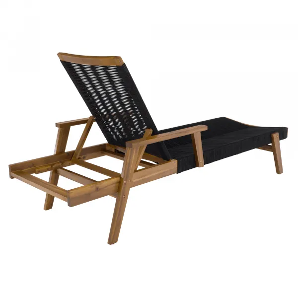 Záhradné polohovacie ležadlo, akáciové drevo/čierna, PALOMIS