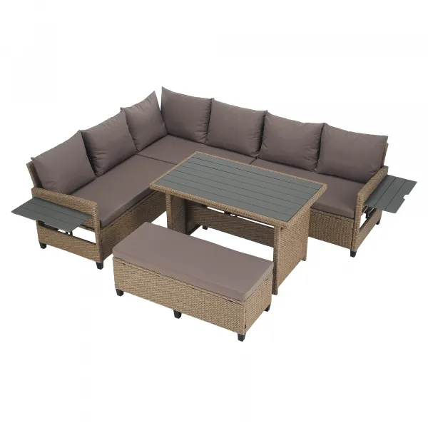 Záhradný ratanový set, svetlohnedá/sivá, TAGULA