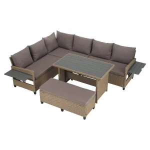 Záhradný ratanový set, svetlohnedá/sivá, TAGULA