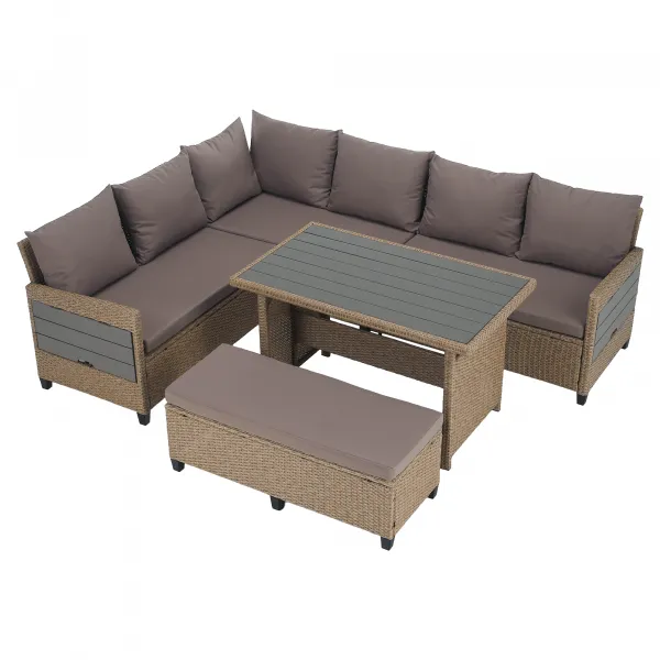 Záhradný ratanový set, svetlohnedá/sivá, TAGULA