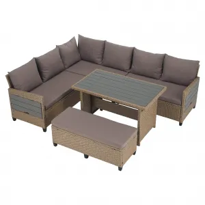 Záhradný ratanový set, svetlohnedá/sivá, TAGULA