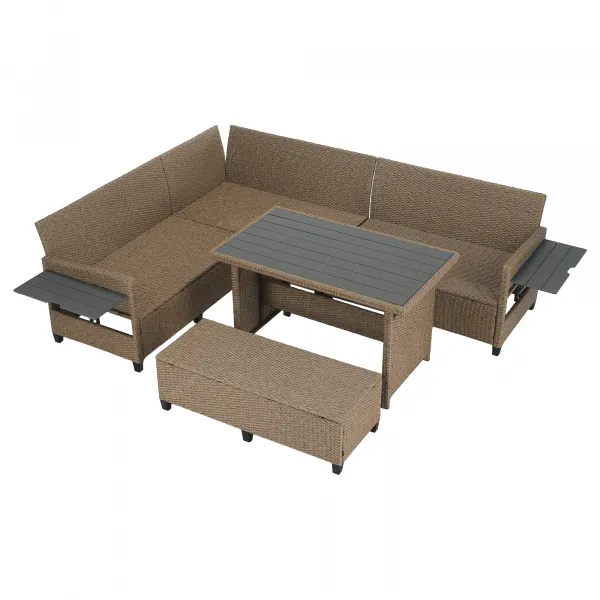 Záhradný ratanový set, svetlohnedá/sivá, TAGULA