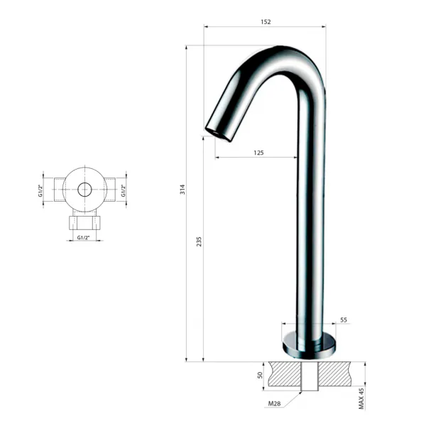 SAPHO - Senzorová stojanková batéria, 6V DC (4xAA), chróm PS342XL