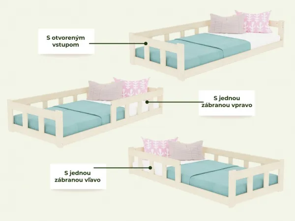 Benlemi Nízke jednolôžko FENCE 4v1 so zábranou 90x200 cm + matrac ADAPTIC Zvoľte farbu: Biela, Zvoľte zábranu: S otvoreným vstupom