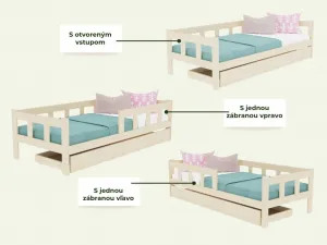 Benlemi Jednolôžko FENCE 4v1 90x200 cm so zábranou a úložným šuplíkom + matrac ADAPTIC Zvoľte farbu: Nelakovaná, Zvoľte zábranu: S otvoreným vstupom