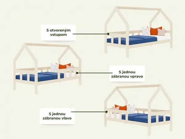 Benlemi Detská posteľ domček FENCE 2v1 z dreva so zábranou Zvoľte farbu: Pastelovo ružová, Zvoľte rozmer: 90x190 cm, Zvoľte zábranu: S jednou zábrano…