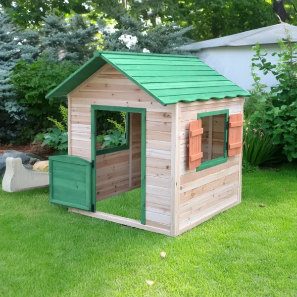 Drevený záhradný domček pre deti, zelená/prírodná, UDIM