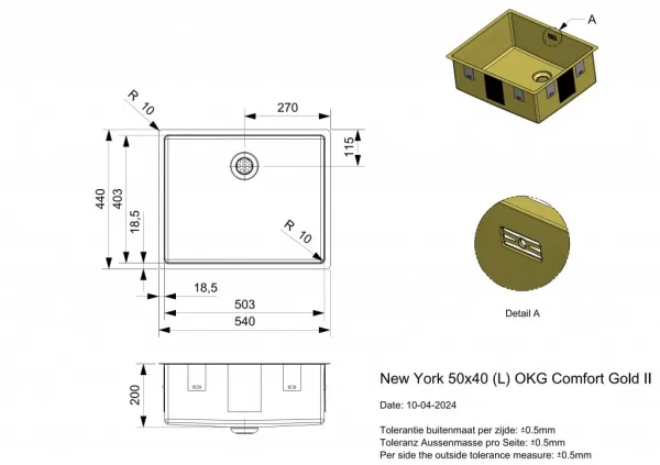 Reginox Nerezový drez Reginox New York 50x40, R38765, Gold/zlatý R38765
