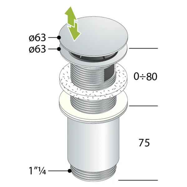 Omp Tea - Umyvadlová výpust 5/4“, click-clack, veľká zátka, max 80, zlato 7533.370.5.3
