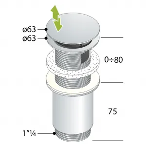 Omp Tea - Umyvadlová výpust 5/4“, click-clack, veľká zátka, max 80, zlato 7533.370.5.3