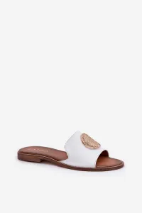 Lewski Shoes Kožené Šľapky S Dekoráciou Na Plocho Biely Zazoo