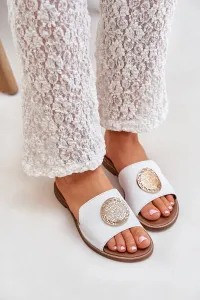 Lewski Shoes Kožené Šľapky S Dekoráciou Na Plocho Biely Zazoo