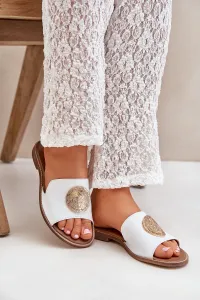 Lewski Shoes Kožené Šľapky S Dekoráciou Na Plocho Biely Zazoo