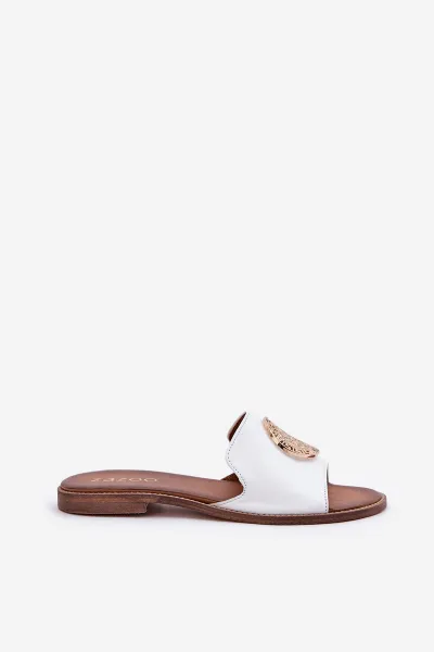 Lewski Shoes Kožené Šľapky S Dekoráciou Na Plocho Biely Zazoo