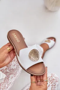 Lewski Shoes Kožené Šľapky S Dekoráciou Na Plocho Biely Zazoo