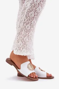 Lewski Shoes Kožené Šľapky S Dekoráciou Na Plocho Biely Zazoo