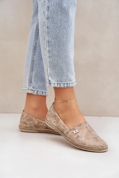 Elegantné Zamszové Espadrilky S Kvetmi Dámske Béžové Zazoo 10177