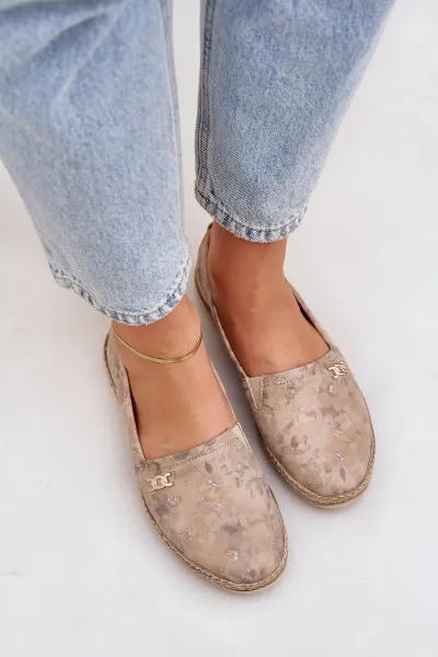Elegantné Zamszové Espadrilky S Kvetmi Dámske Béžové Zazoo 10177